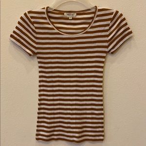 Madewell Slim Ribbed Tee in Sandoval Stripe Brown